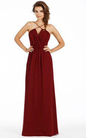 Ruched Spaghetti Chiffon Bridesmaid Dress With Low-V Back