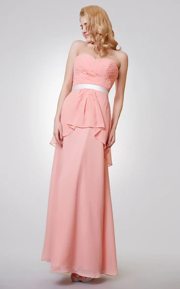 Sweetheart Backless Ruched A-line Long Chiffon Dress