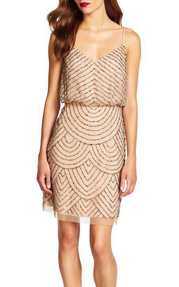 Art Deco Spagetti Straps Short Dress