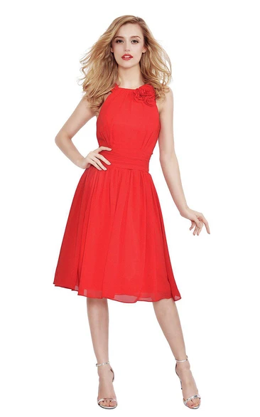 Sleeveless Knee-length Chiffon Dress With V-back