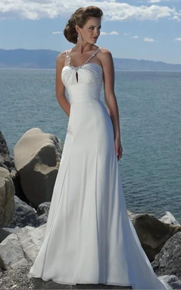 sheath Empire Spaghetti Straps Chiffon Beach Wedding Dress