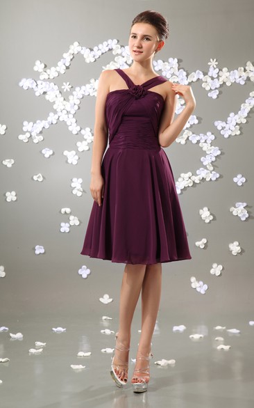 Chiffon Short Dress With Floral Cross Straps