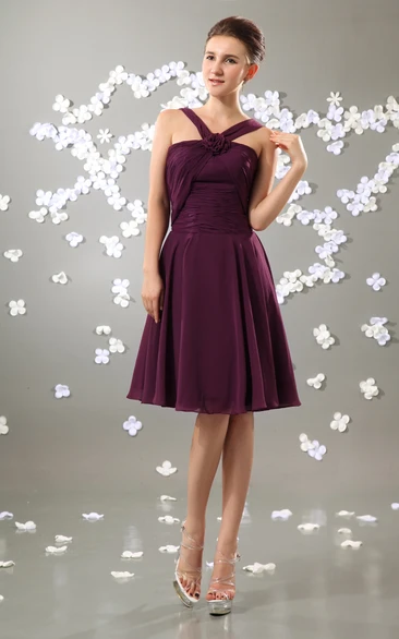 Chiffon Short Dress With Floral Cross Straps