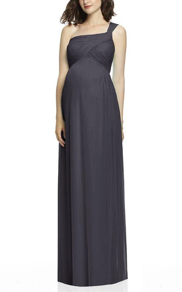 One Shoulder Maternity Ruched Chiffon Bridesmaid Dress