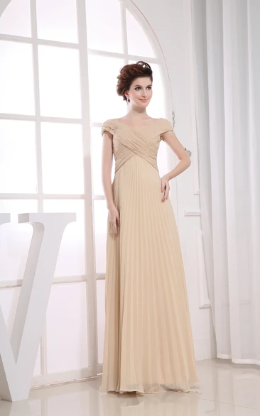 Chic V-Neck Chiffon Maxi Dress With Beaded Caped Sleeve