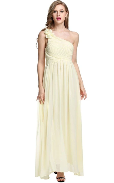 Empire Floral Single Strap Chiffon Long Dress Yellow