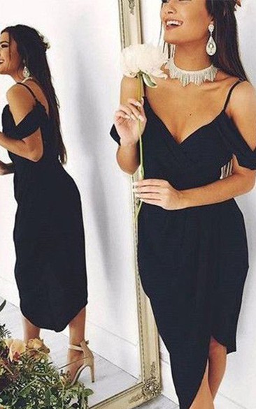 Sheath Sleeveless Chiffon Off-the-shoulder Spaghetti Low-V Back High-low Homecoming Dress