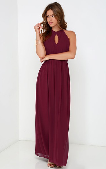 Long A-Line Sleeveless Chiffon Halter Dress