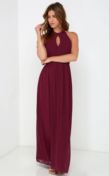 Long A-Line Sleeveless Chiffon Halter Dress