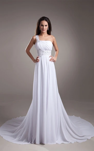 Stirring Sheath Chiffon Satin One Shoulder Wedding Dresses