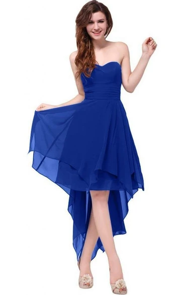 Sweetheart Ruched Sash High-low Layered Chiffon Dress