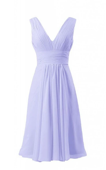 Simple V-neck Pleated A-line Gown With Ruched Band