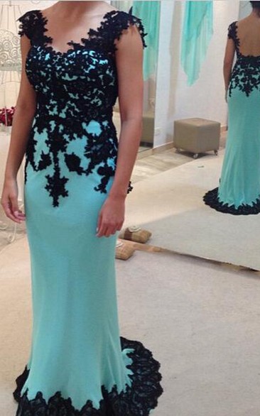 Sheath Long Black Lace Prom Dress Sexy Half Sleeves