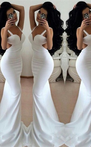 Modern White Mermaid Prom Dresses Backless Sleeveless