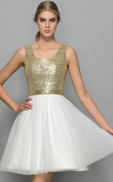 Scoop Neck Sequins Short Prom Dress