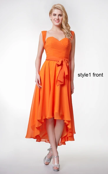 Changeable Sweetheart Ruffled High Low Chiffon Dress With Sash