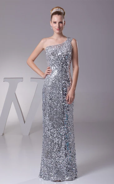 One-Shoulder Maxi Sheath Dress With Sequins