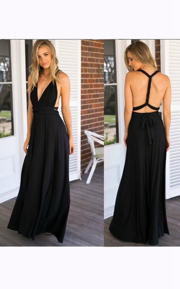 Floor-length V-neck Sleeveless Chiffon Dress