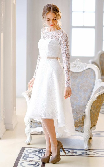 Short Mini Knee-Length Satin Lace Lace-Up Corset Back Wedding Dress