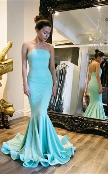 Mermaid Trumpet Satin Strapless Sleeveless Zipper Dress