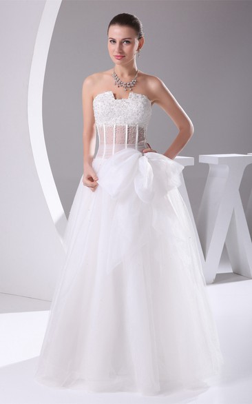Notched Tulle A-Line Sleeveless Illusion Waist and Dress With Bow