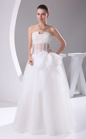 Notched Tulle A-Line Sleeveless Illusion Waist and Dress With Bow
