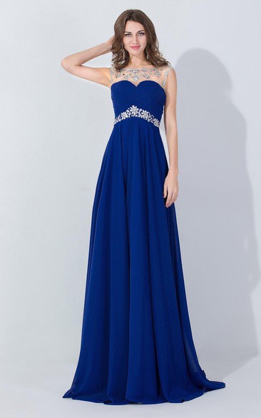 A-line Chiffon Long Dress With Beading Embellishment