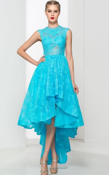 Scoop Neck Appliques Lace Prom Dress
