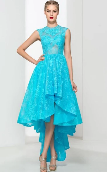 Scoop Neck Appliques Lace Prom Dress