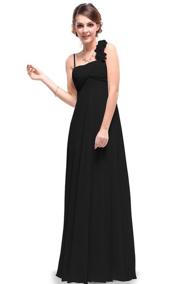 Sleeveless Long Chiffon Dress With Flowers and Pleats