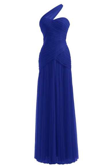 One-shoulder Asymmetrical Long Ruched Chiffon Dress