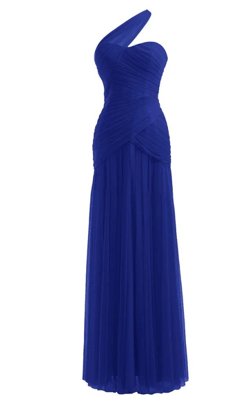 One-shoulder Asymmetrical Long Ruched Chiffon Dress