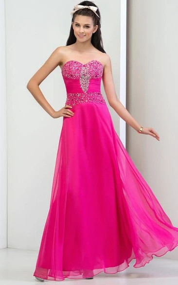 A-Line Sweetheart Pleats Sequins Prom Dress