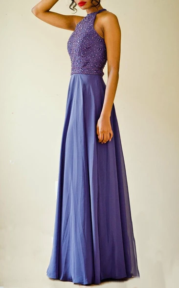 Halter Chiffon Dress With Beading