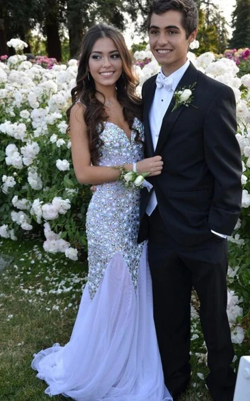 Glamorous Sweetheart Beadings Prom Dresses Long Chiffon Party Gown