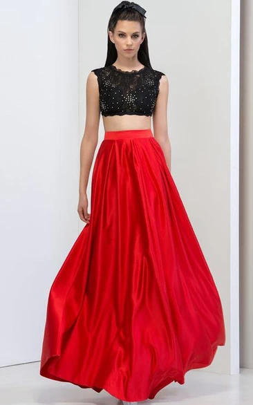 Lace Sequins Open Back Two-Piece Prom Dress