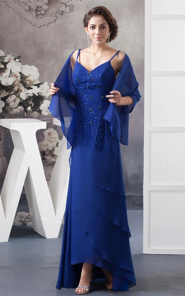 Spaghetti-Strap Floor-Length Chiffon Wrap and Dress With Beading