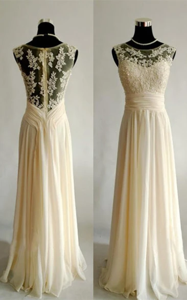 Elegant Sleeveless Lace Appliques Prom Dress Long Chiffon