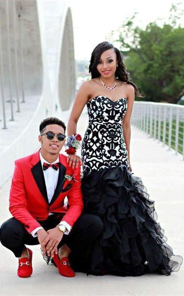 Sexy Black Sweetheart Evening Dress Mermaid Organza Lace