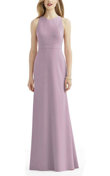 Sheath Floor-length Sleeveless Bridesmaid Dress with Keyhole Back