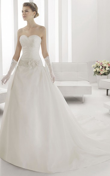 Criss-cross Sweetheart Top Lace Drop Waist Taffeta Wedding Gown