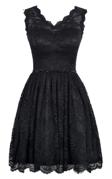 Chic A-line Lace Short Dress With Scallop Edge