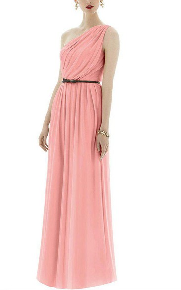 One Shoulder Chiffon Long Dress with Belt