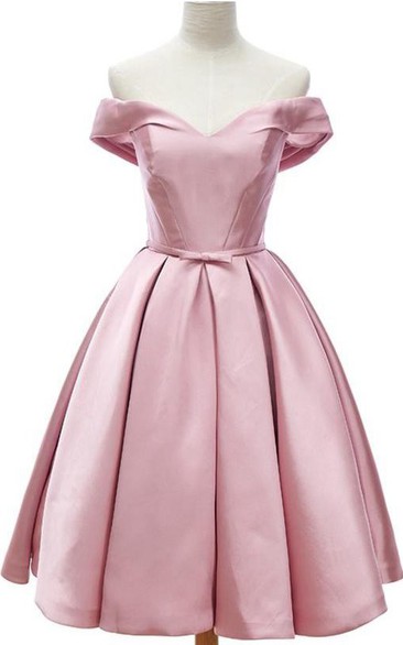 Elegant Off The Shoulder Knee Length Satin Dress