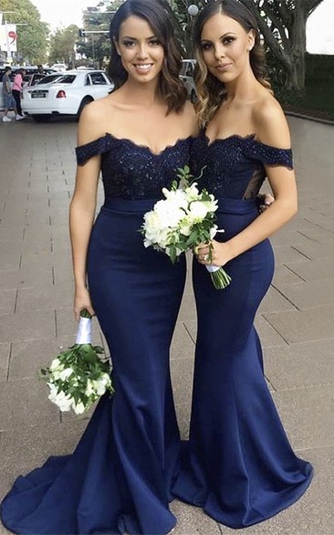 Sleeveless Appliqued Off-the-shoulder Sweetheart Mermaid Bridesmaid Dress