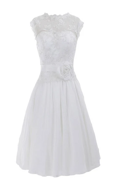 Sleeveless High Neck Appliqued Beaded Knee-length Chiffon Dress