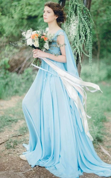 Serenity Bohemian Sky Blue Chiffon Wedding Or Prom Non Traditional Coloured Bridal Gown Dress