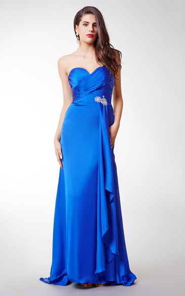 Long Sexy Brooched Satin Chiffon Dress