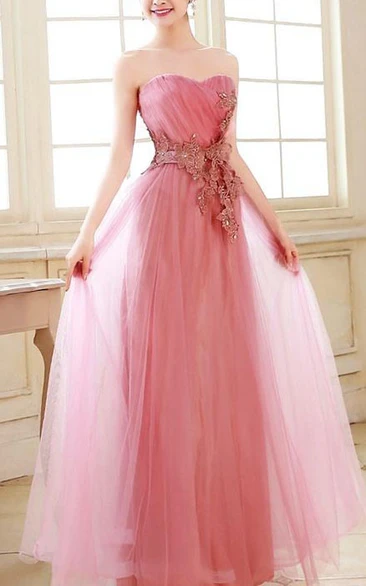 Superb Sweetheart Appliques Full-Length Prom Dress