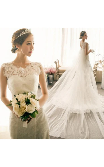 Gorgeous Sleeveless Lace Mermaid Wedding Dresses Tulle With Ruffles